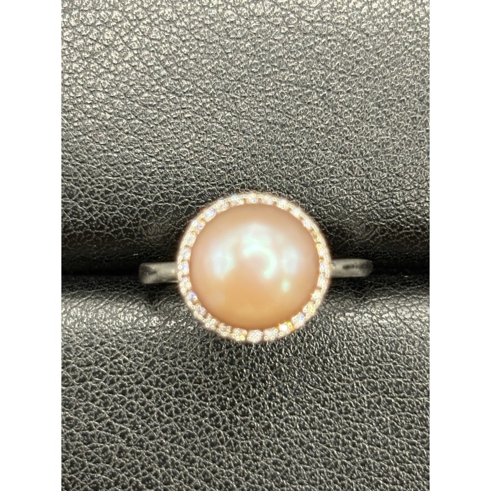 Sterling Silver Pink Pearl Cubic Zirconia Ring Size 7 Adjustable E4
